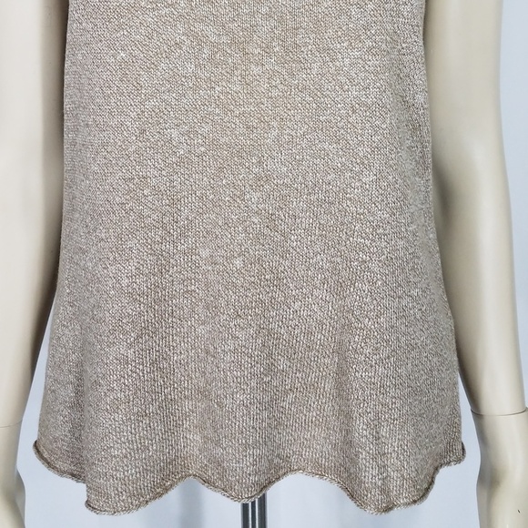Eileen Fisher tan beige sleeveless linen blend knit top thin sweater women Small - Picture 3 of 8
